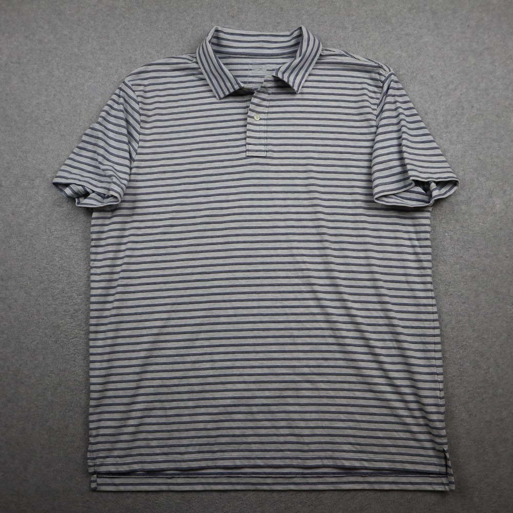 American Eagle Polo Shirt Mens XL Striped Gray Blue Short Sleeve Stretch Casual
